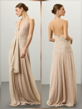 PatBO Lurex Draped Maxi Dress Gown Halter Neck Sleeveless Size 2